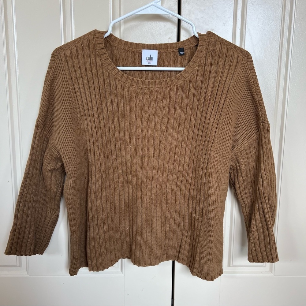CAbi Mustard Brown Luna Pullover Ribbed Chunky Boxy Crop Sweater Size XS